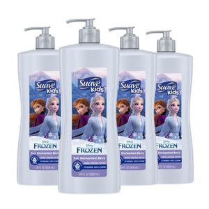 Botella Suave Kids tres en uno con fragancia fresa, lista para el baño diario.