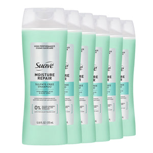 Botella de champú Suave Reparación Hidratación vista de frente, cuidado suave para cabello dañado.