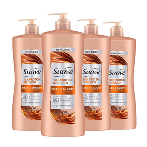 Botella de Suave Silk Protein Infusion Acondicionador para cabello suave y liso tras un lavado.