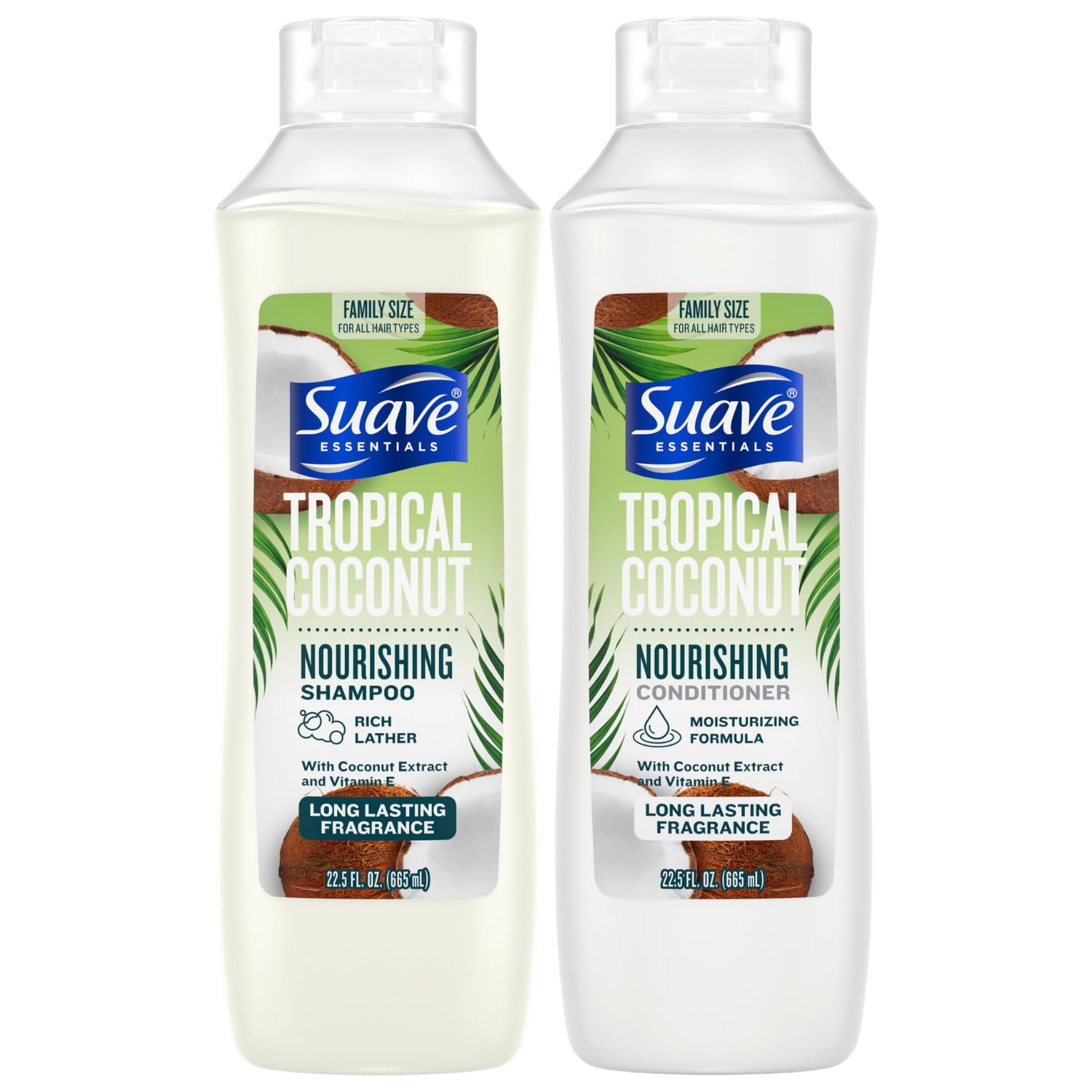 Champú Suave Coco Tropical con espuma cremosa para cabello limpio y fresco.