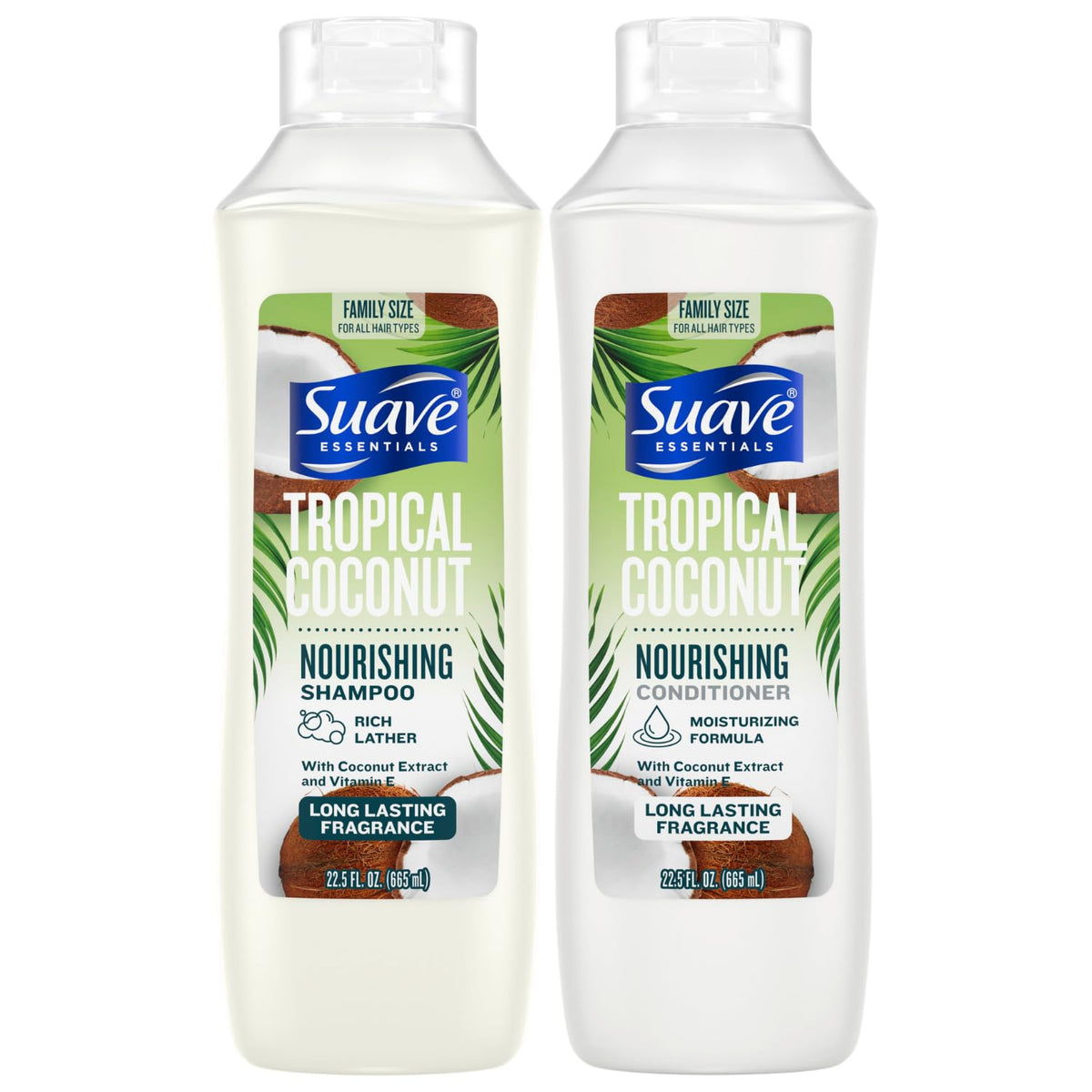 Champú Suave Coco Tropical con espuma cremosa para cabello limpio y fresco.
