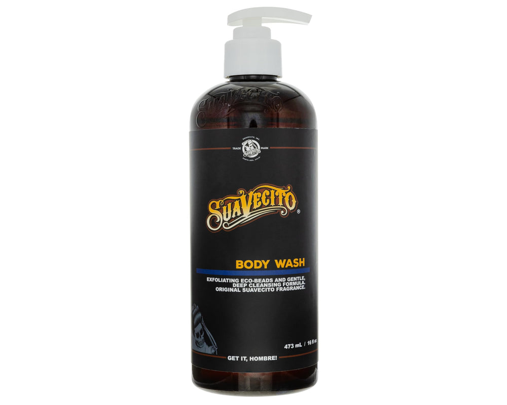 Botella de Suavecito Ducha Exfoliante con fragancia original para una limpieza suave.