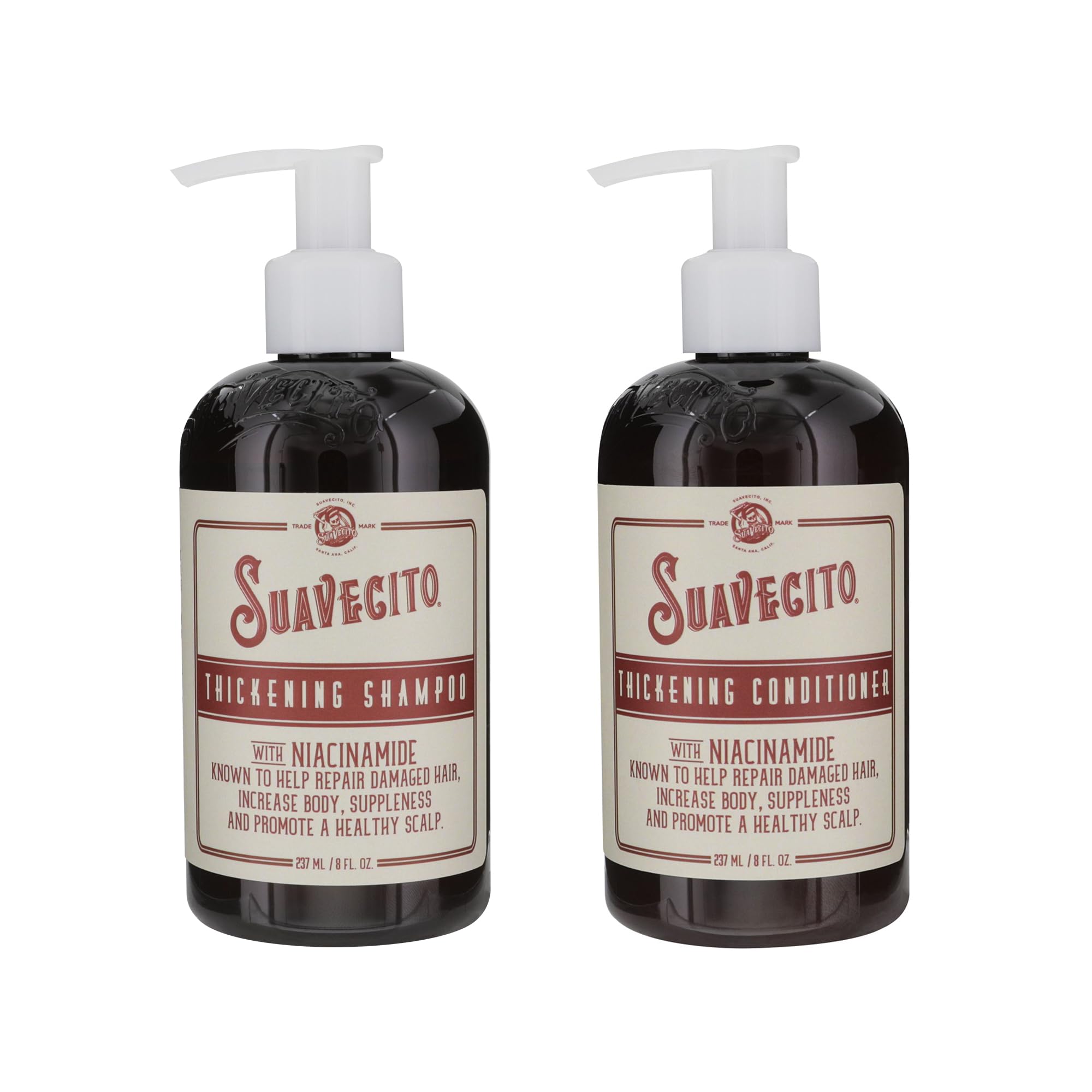 Suavecito Champú Engrosante: botella, promueve salud del cuero cabelludo.
