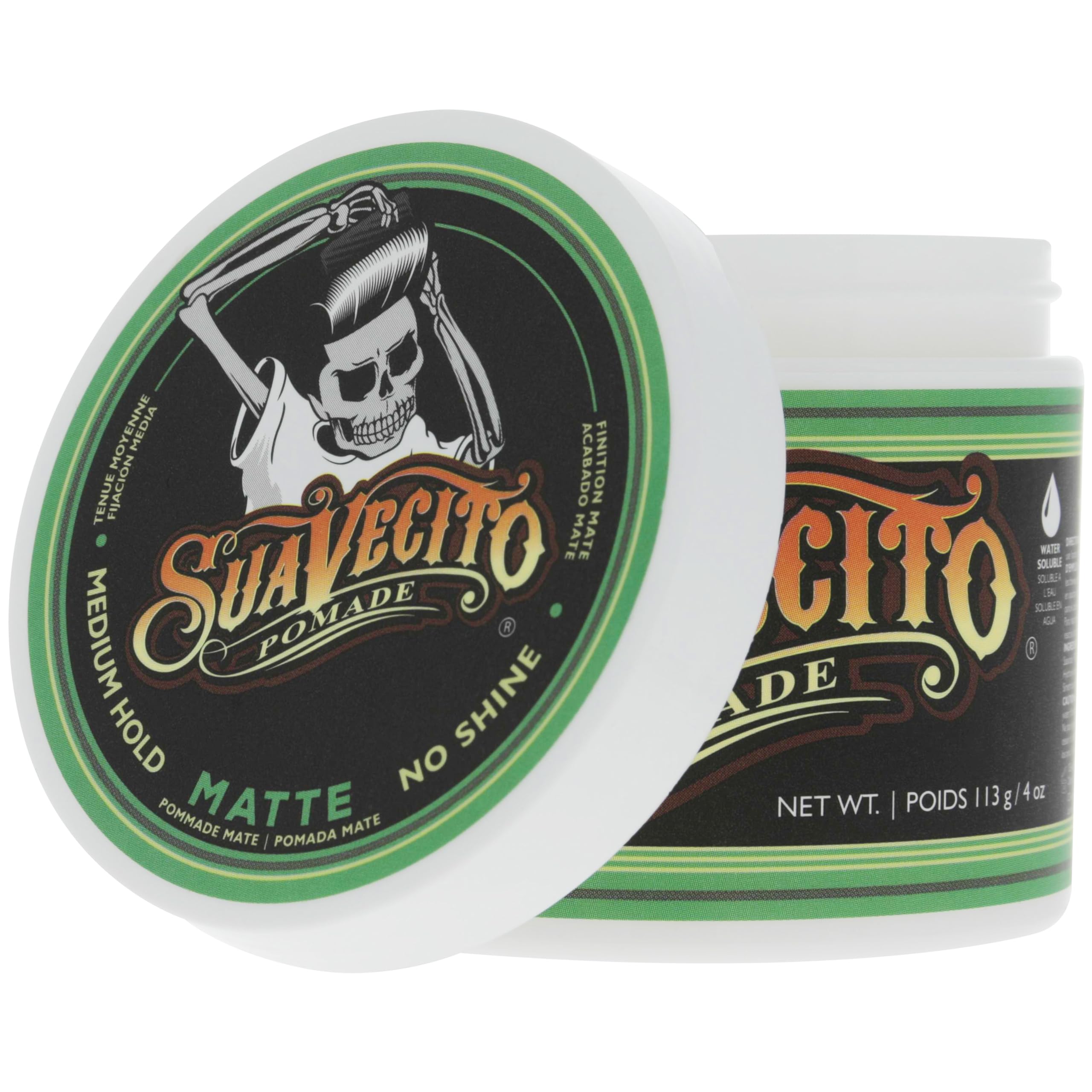 Suavecito Pomada Matte, lavado fácil sin residuos visibles.