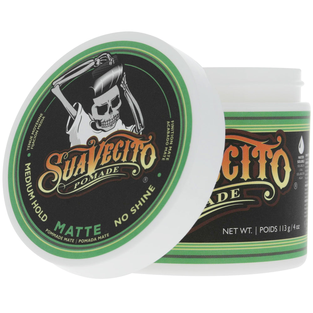 Suavecito Pomada Matte, lavado fácil sin residuos visibles.