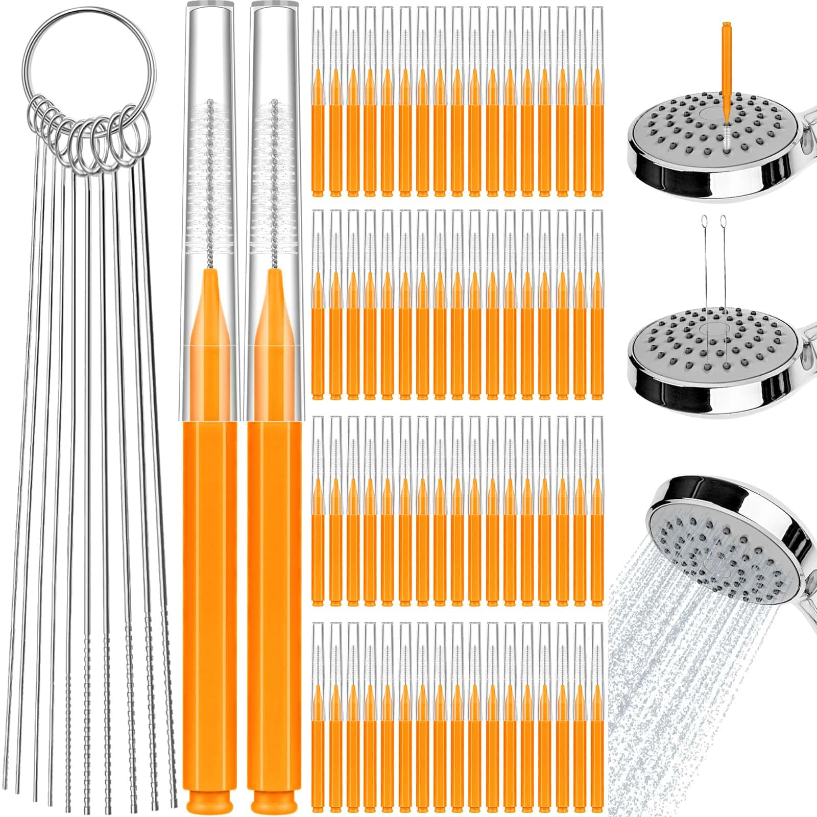 Sublaga kit limpieza ducha con 70 cepillos naranja para desincrustación rápida
