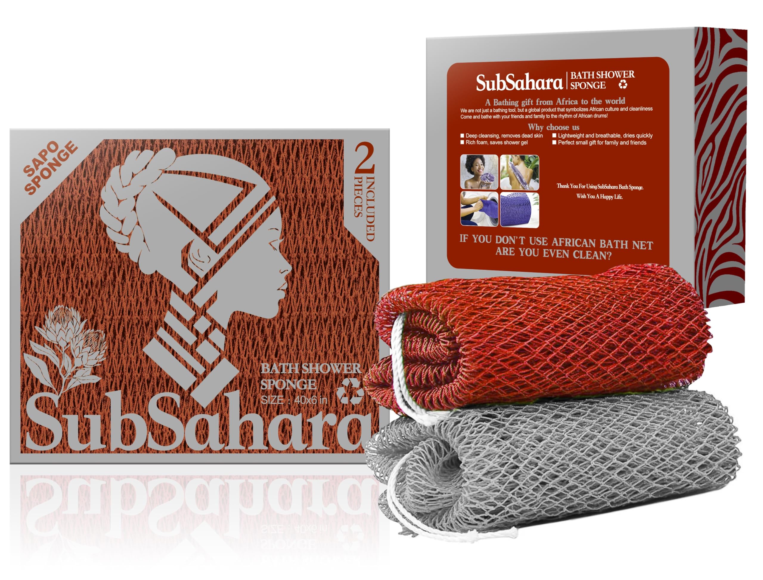 Esponja de red africana auténtica SubSahara en gris y óxido, perfecta para exfoliar suavemente.