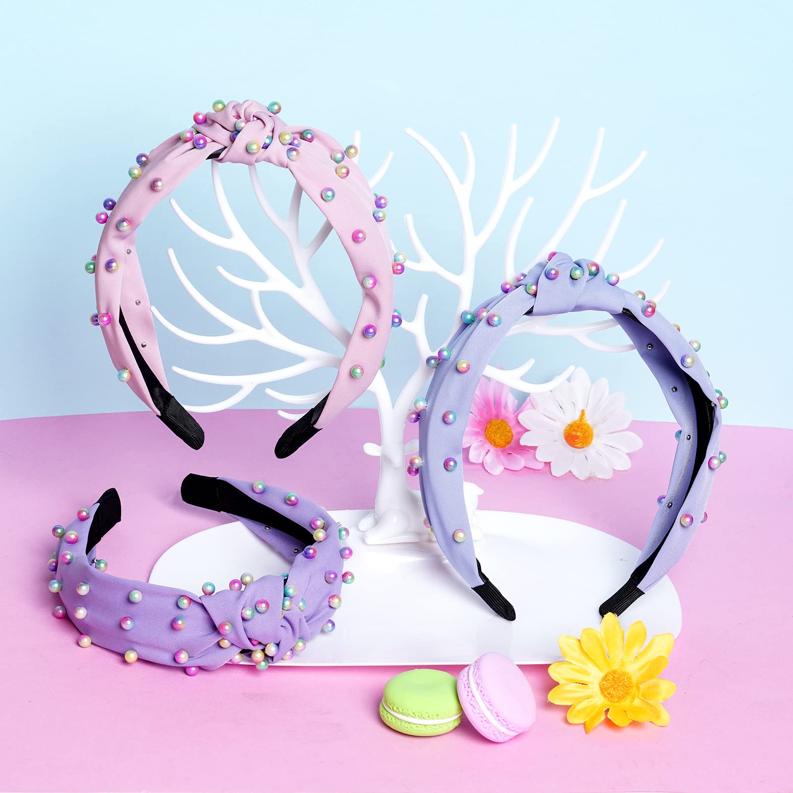 Diadema Sucrain de perlas azules con turbante, fija el cabello durante el maquillaje.