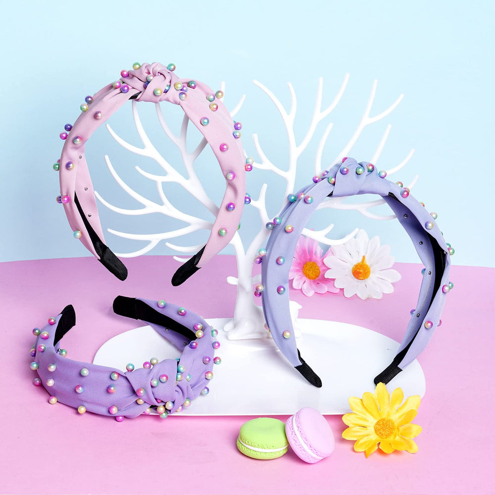 Diadema Sucrain de perlas azules con turbante, fija el cabello durante el maquillaje.