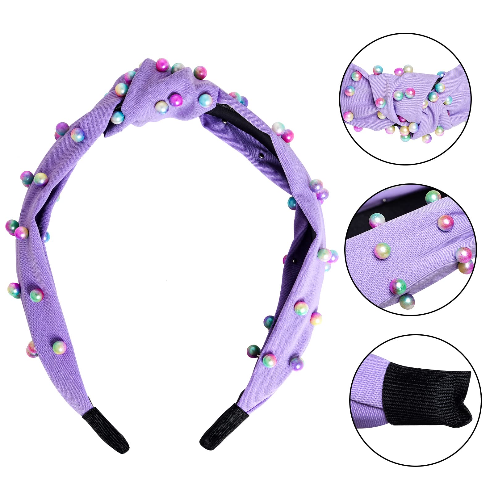 Diadema Sucrain de perlas púrpuras con cruz, ideal para fiestas.