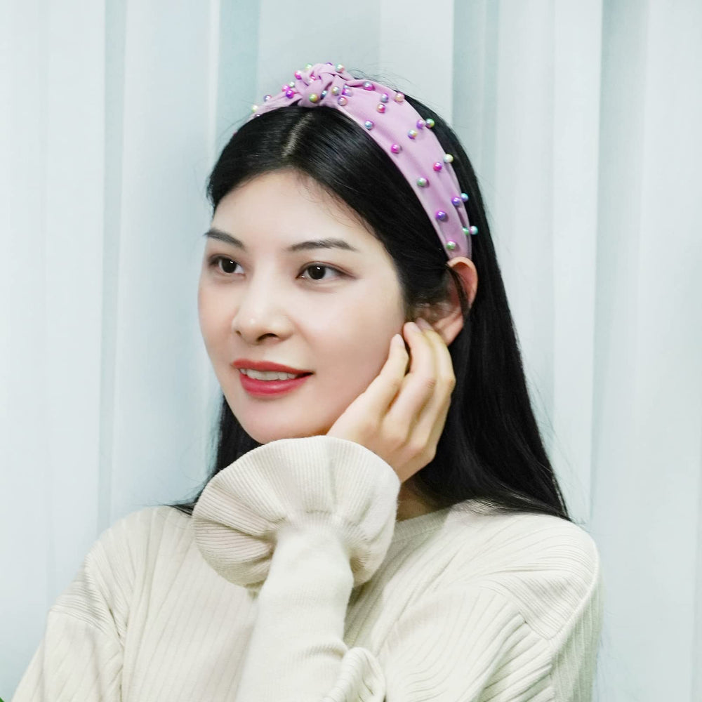Diadema Sucrain de perlas púrpuras con turbante, estilo cómodo para diario.
