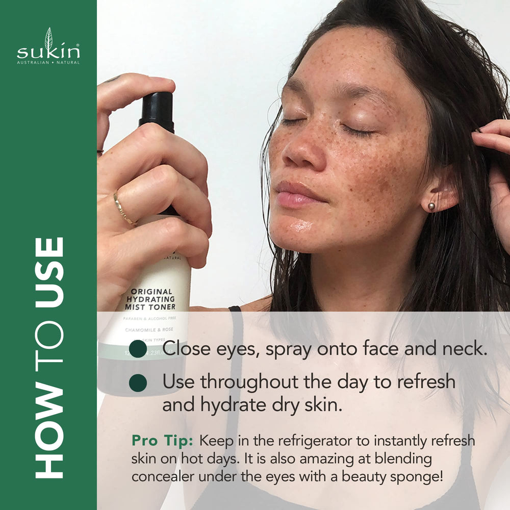 Sukin Organics Tónico en spray sin alcohol, uso antes de la limpieza facial