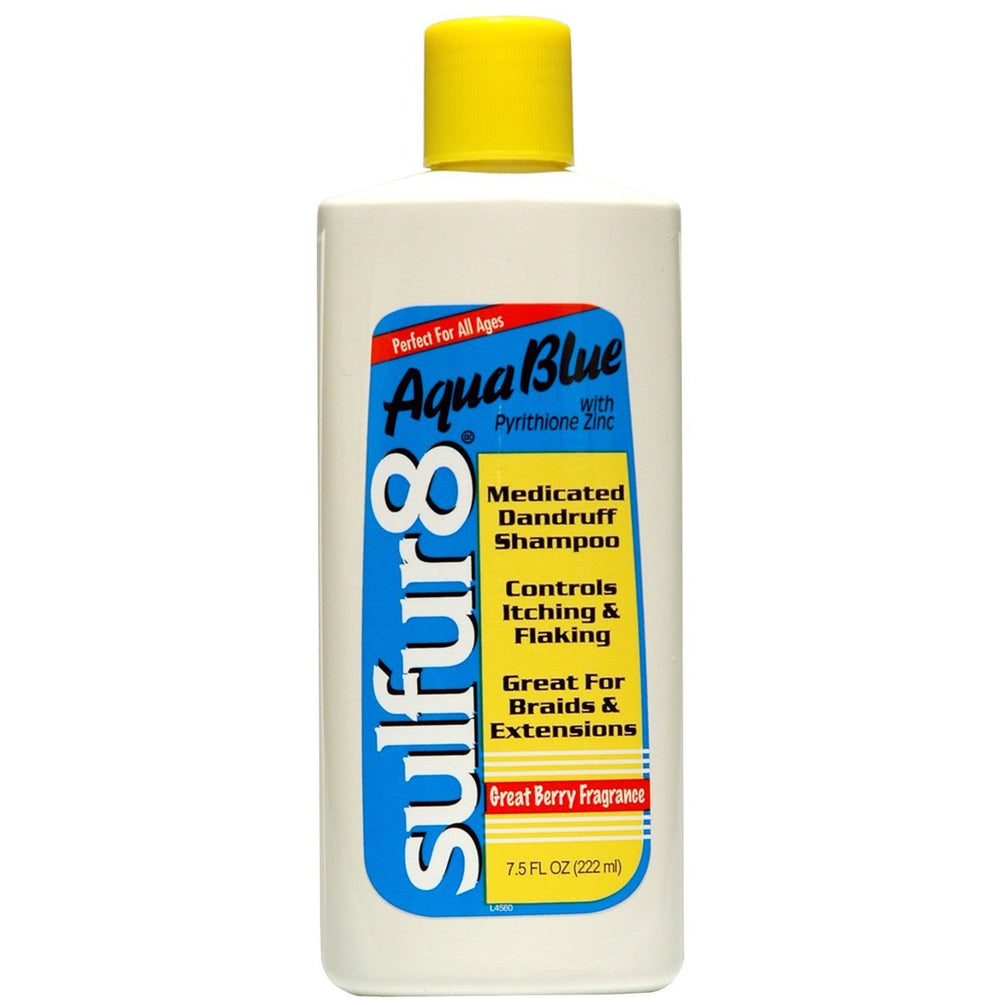 SULFUR8 Aqua Blue: botella visible para combatir caspa y picazón.