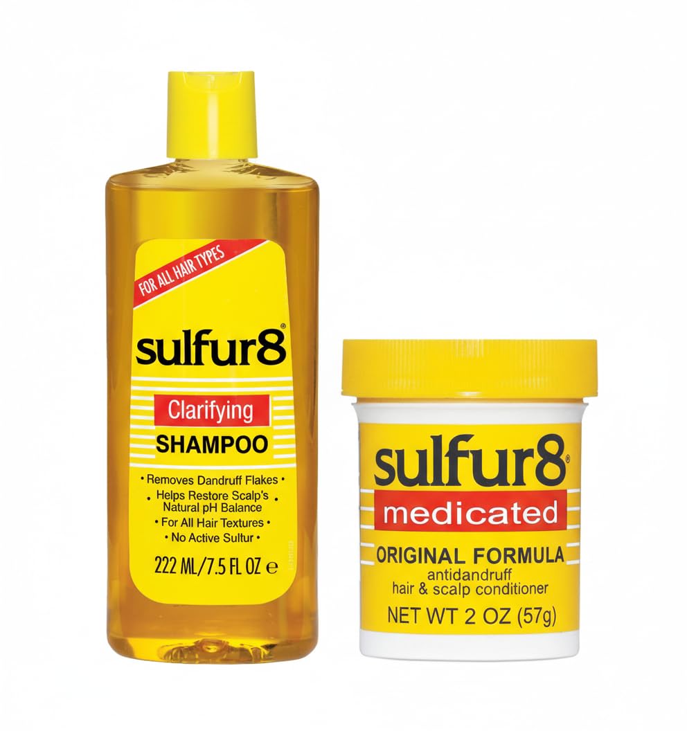 SULFUR8 champú anti caspa - botella mostrando la presentación para alivio del cuero cabelludo