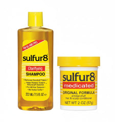 SULFUR8 champú anti caspa - botella mostrando la presentación para alivio del cuero cabelludo