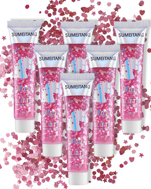 SUMEITANG gel rosa para rostro y cuerpo con brillo holográfico llamativo