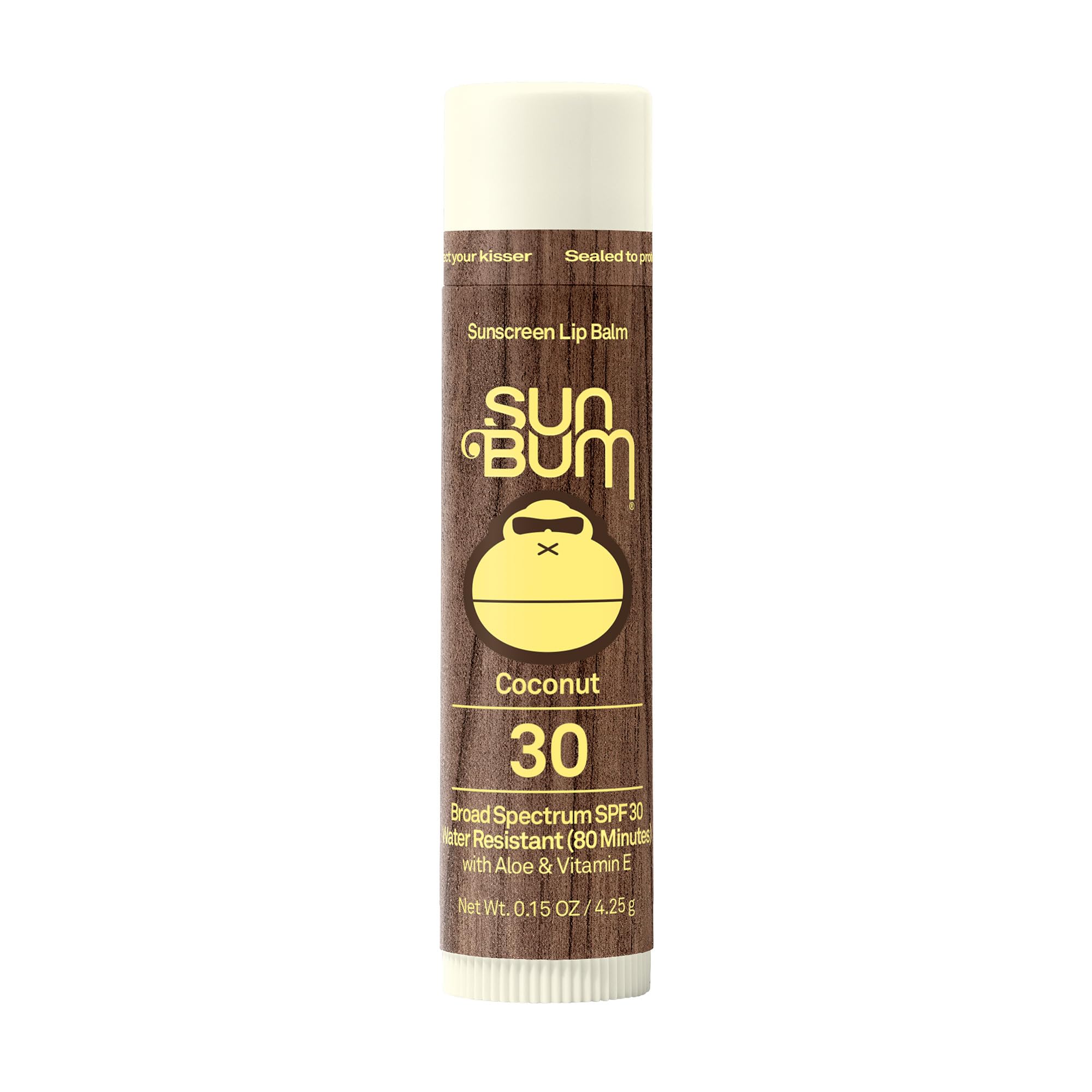 Sun Bum balsamo labial SPF30 con coco para hidratación diaria.