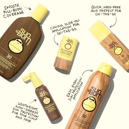 Sun Bum Original SPF 50 en aerosol, envase frontal fácil de identificar.