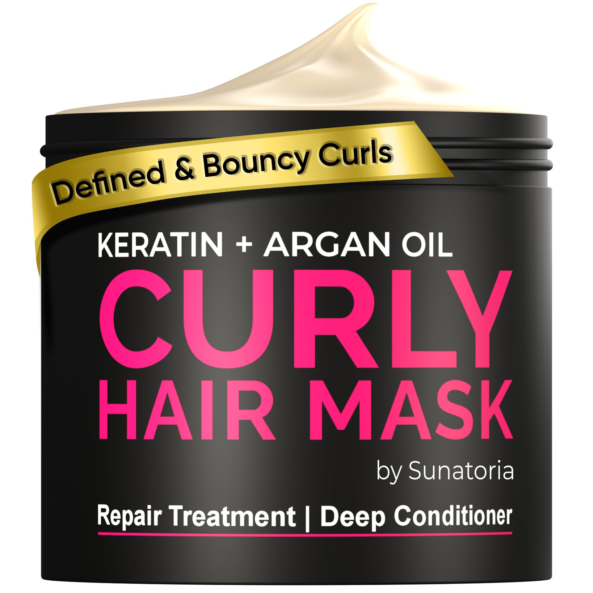 SUNATORIA mascarilla para cabello rizado con argán y keratina, definición y brillo suave.