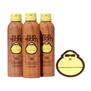 Sun Bum protector solar original en aerosol SPF 50 para uso diario en la playa.