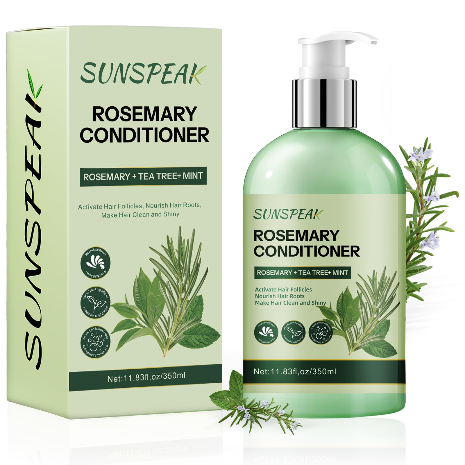 Sunspeak Rosemary Conditioner botella visible, facilita peinado y reduce rotura