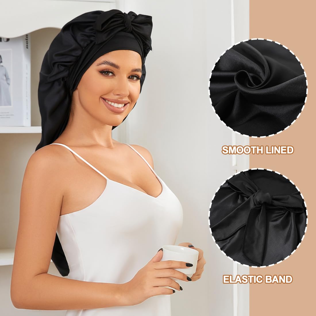 Bonnet Supaze con forro satinado para cabello más suave y protegido