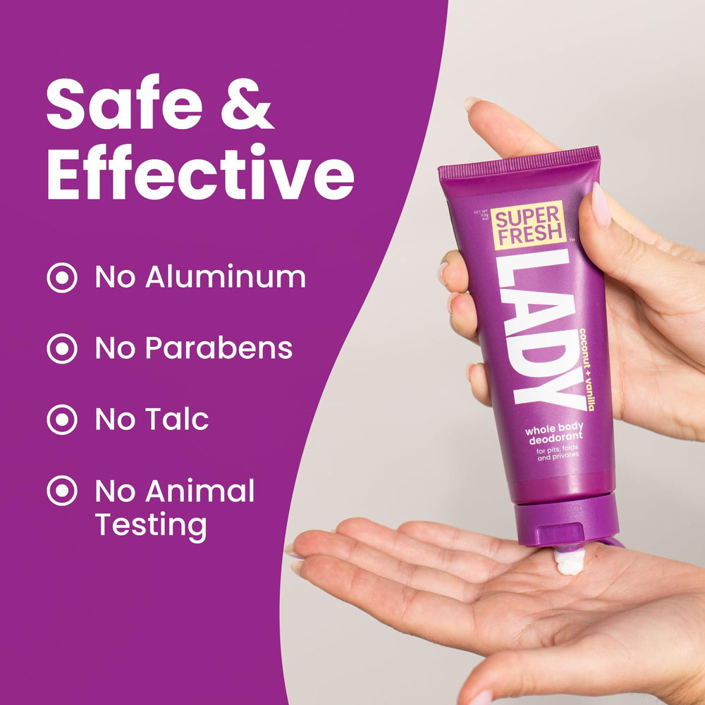 Producido en Estados Unidos: Super & Fresh Co. Lady Parts brinda frescura diaria.