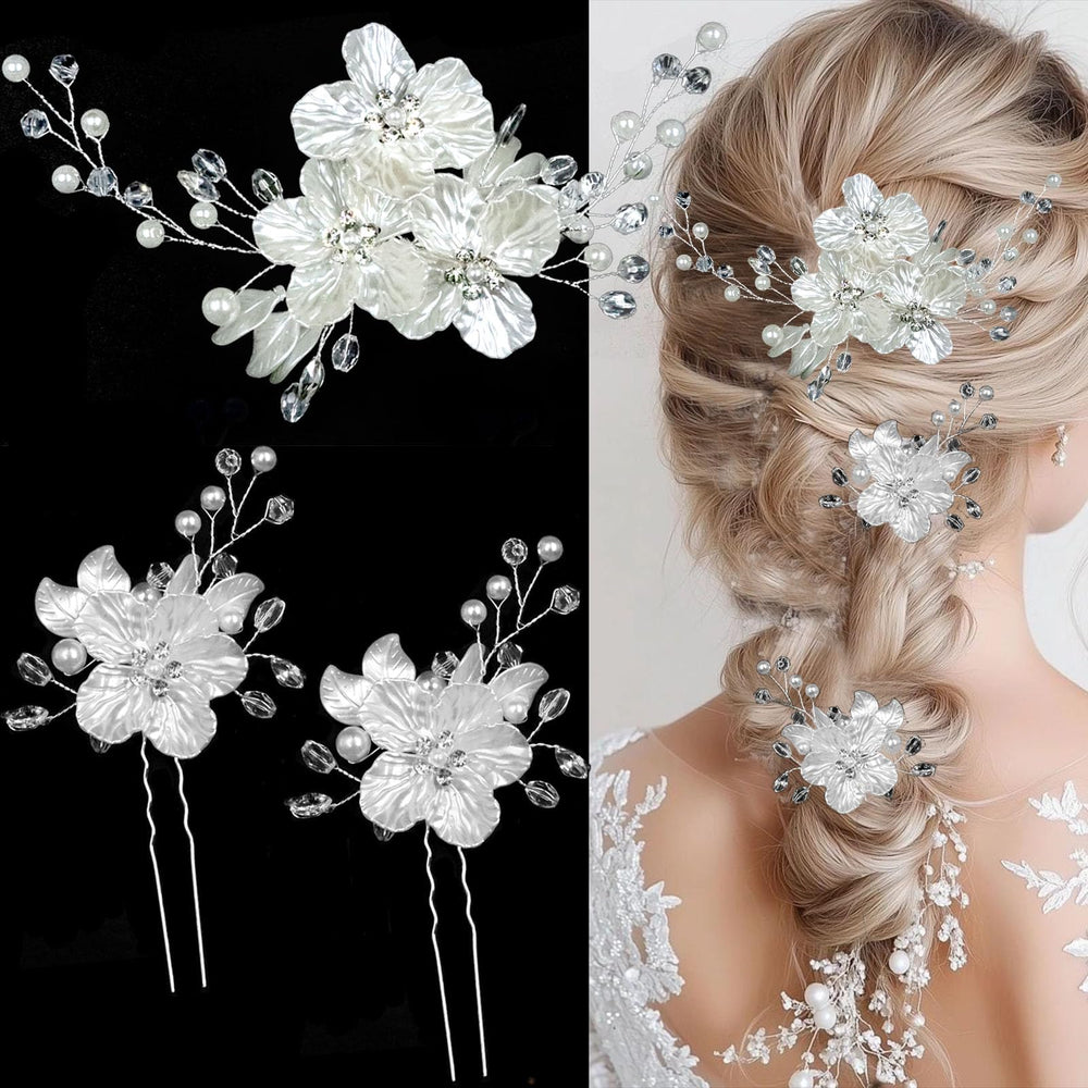 Supgoodom flor grande para novia con cristales y perlas, ideal para recogidos.