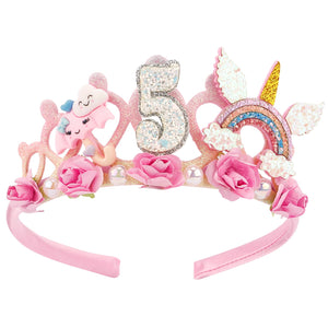 SuPoo corona de flores rosa, diadema elegante para cumpleaños de niñas