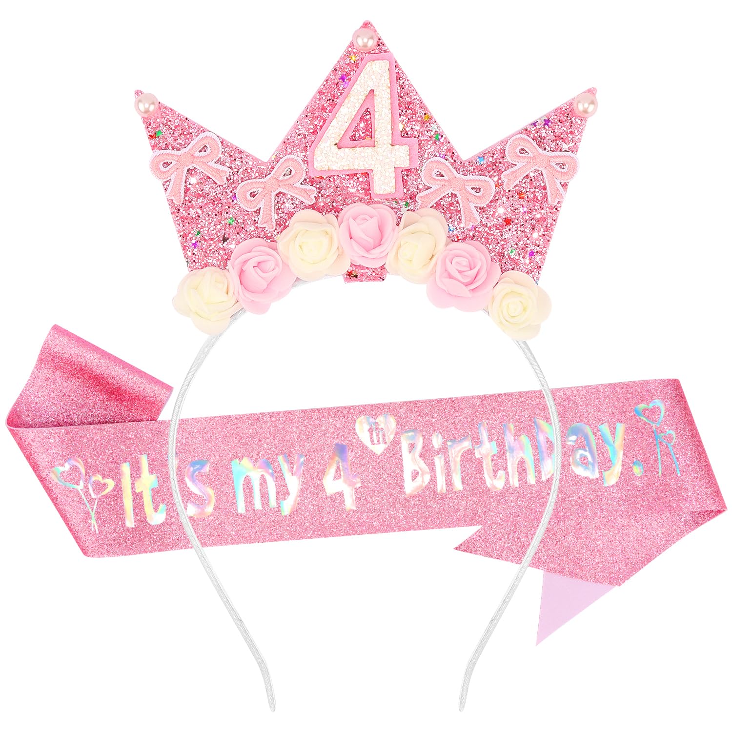 SuPoo corona rosa con brillos, perfecto para fotos del cumpleaños.