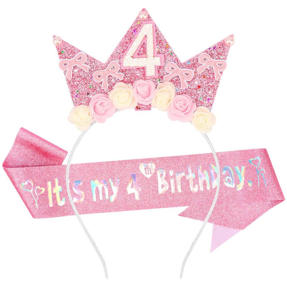 SuPoo corona rosa con brillos, perfecto para fotos del cumpleaños.