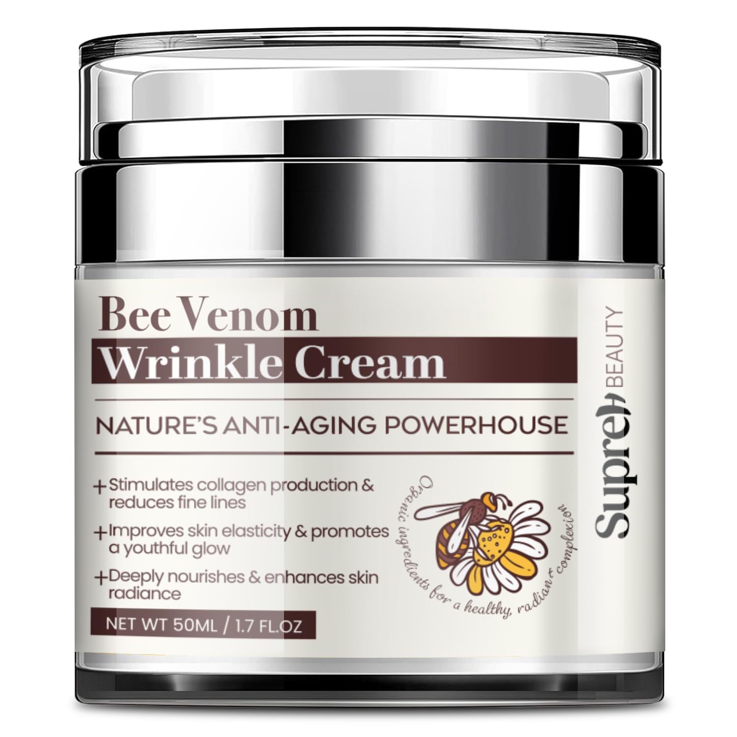 SupreH Crema Veneno de Abeja, bote compacto para uso diario.