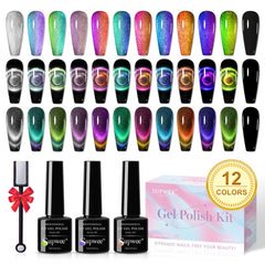 SUPWEE set ojo de gato con 12 colores para uñas, acabado magnético en casa