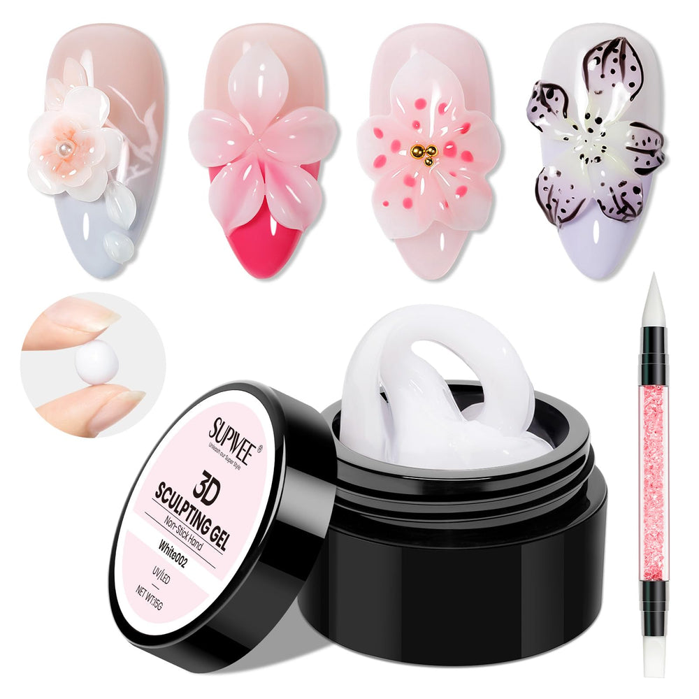 SUPWEE Gel 3D esculpido en blanco para uñas, extensión estable y limpia.