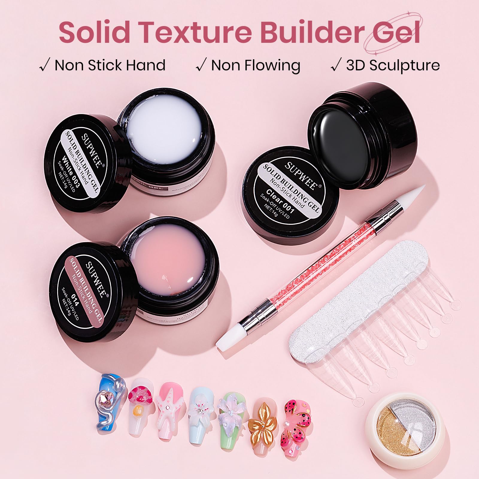 SUPWEE gel sólido para uñas, extensión blanca para apariencia limpia y duradera