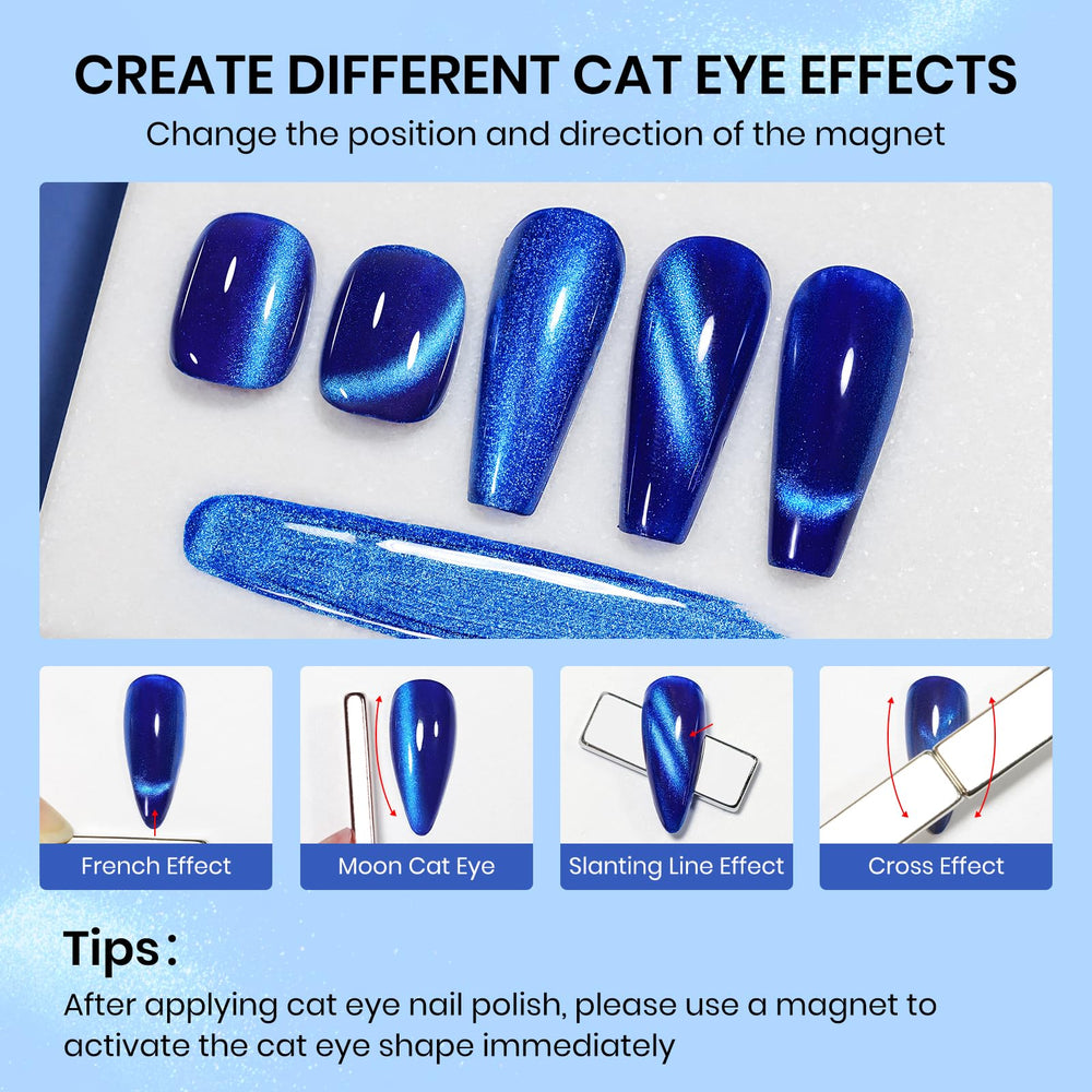 SupWEE uñas con acabado ojo de gato ya seco y brillante.