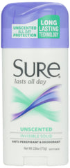Desodorante Sure Invisible Stick sin fragancia en 2.6 oz, aplicación limpia