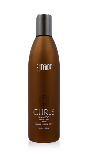 SURFACE Curls champú para rizos, botella visible, hidratación suave para rizos.