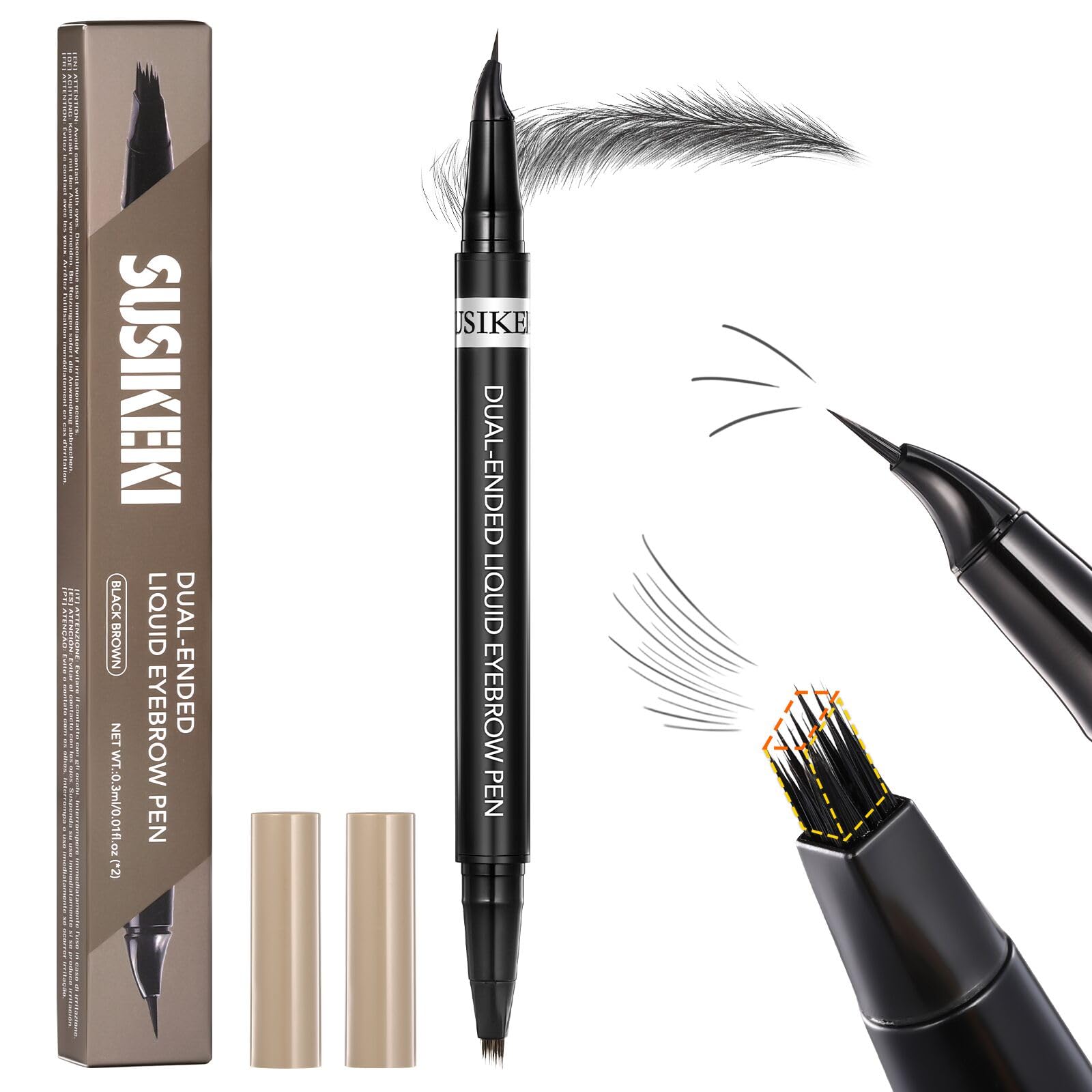 SUSIKEKI Lápiz de cejas con punta curva para delineado preciso y natural.