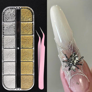 SUTOKAKA bolas caviar metalicas oro y plata para uñas con acabado brilloso.