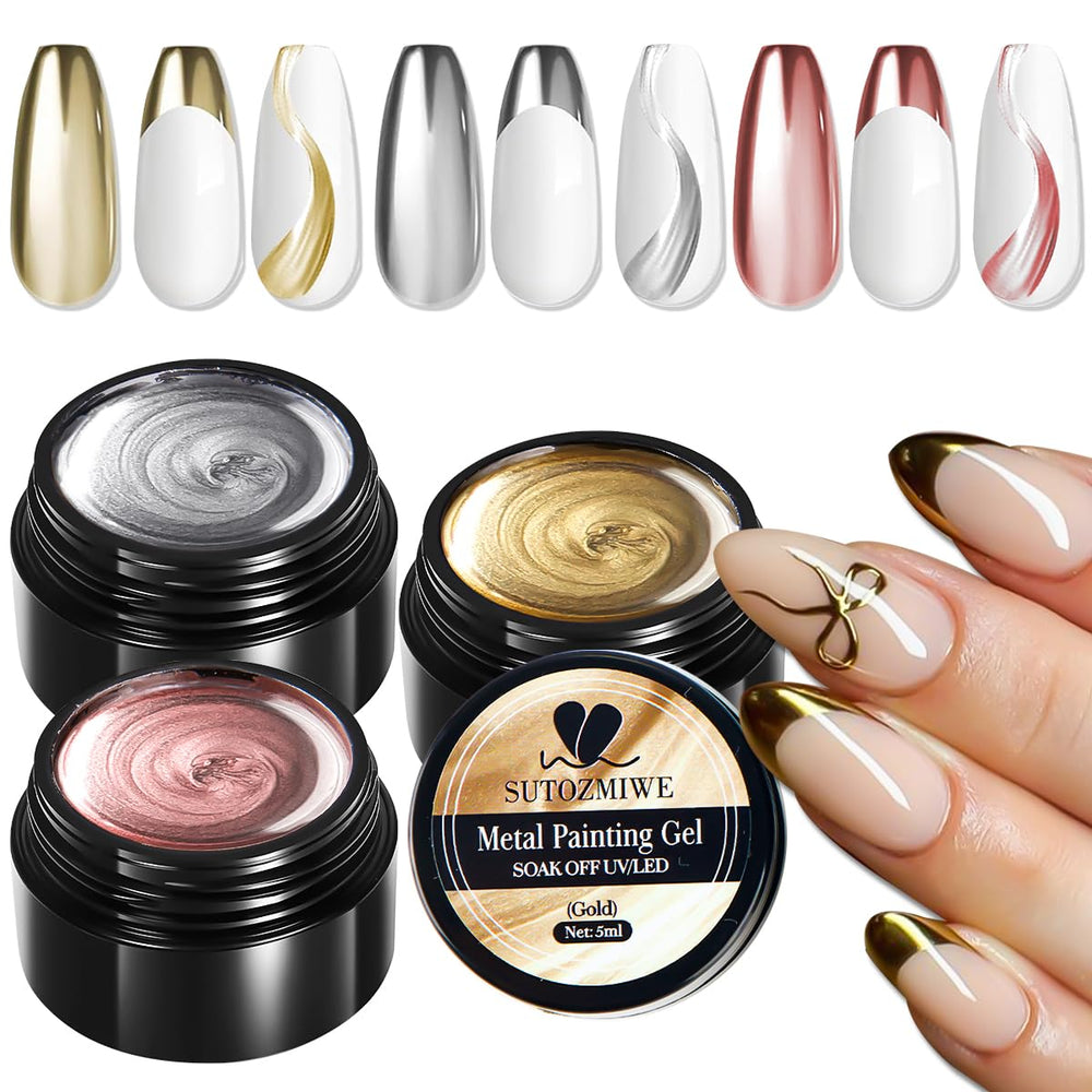 Gel metálico SUTOZMIWE en color oro para uñas con efecto espejo brillante