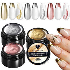 Gel metálico SUTOZMIWE en color oro para uñas con efecto espejo brillante