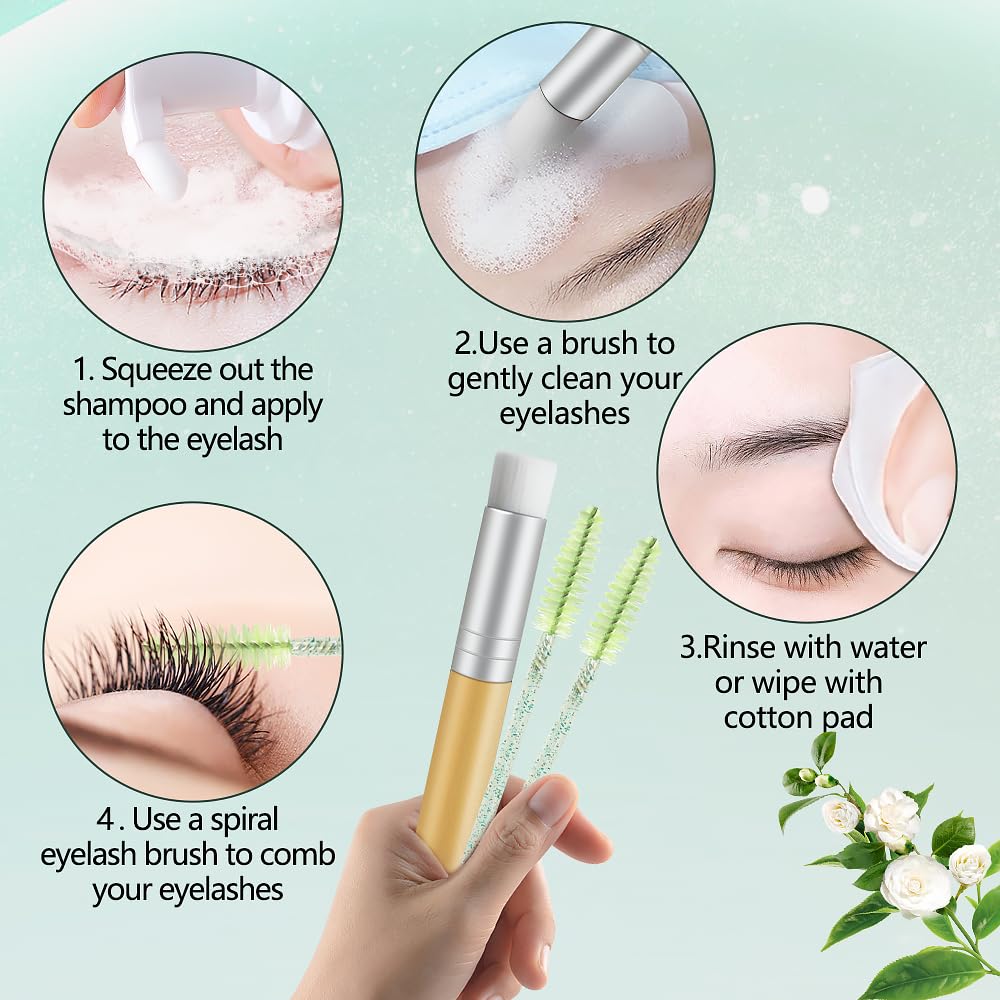 SVECKE Kit Champú Pestañas Árbol de Té: espuma suave para piel sensible y pestañas limpias
