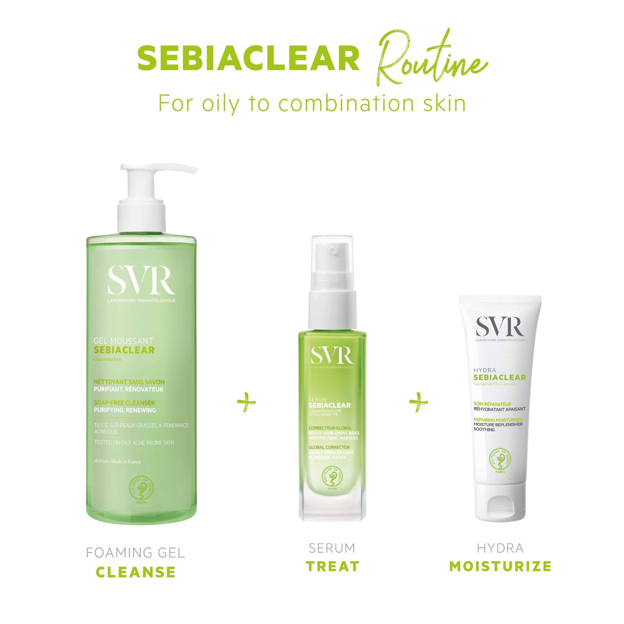 SVR Sebiaclear Serum con niacinamida e hialuronico para hidratacion prolongada.