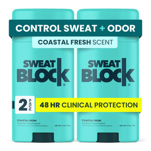 SweatBlock clinical-strength deodorant stick for all-day underarm protection.