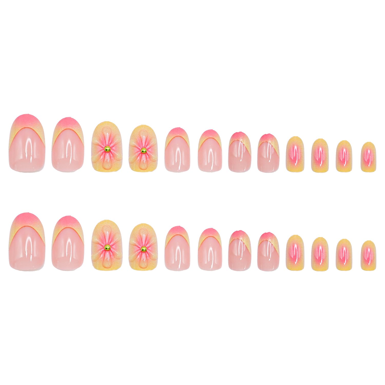 Uñas SWEKKE con destellos brillantes en amarillo y rosa para evento.