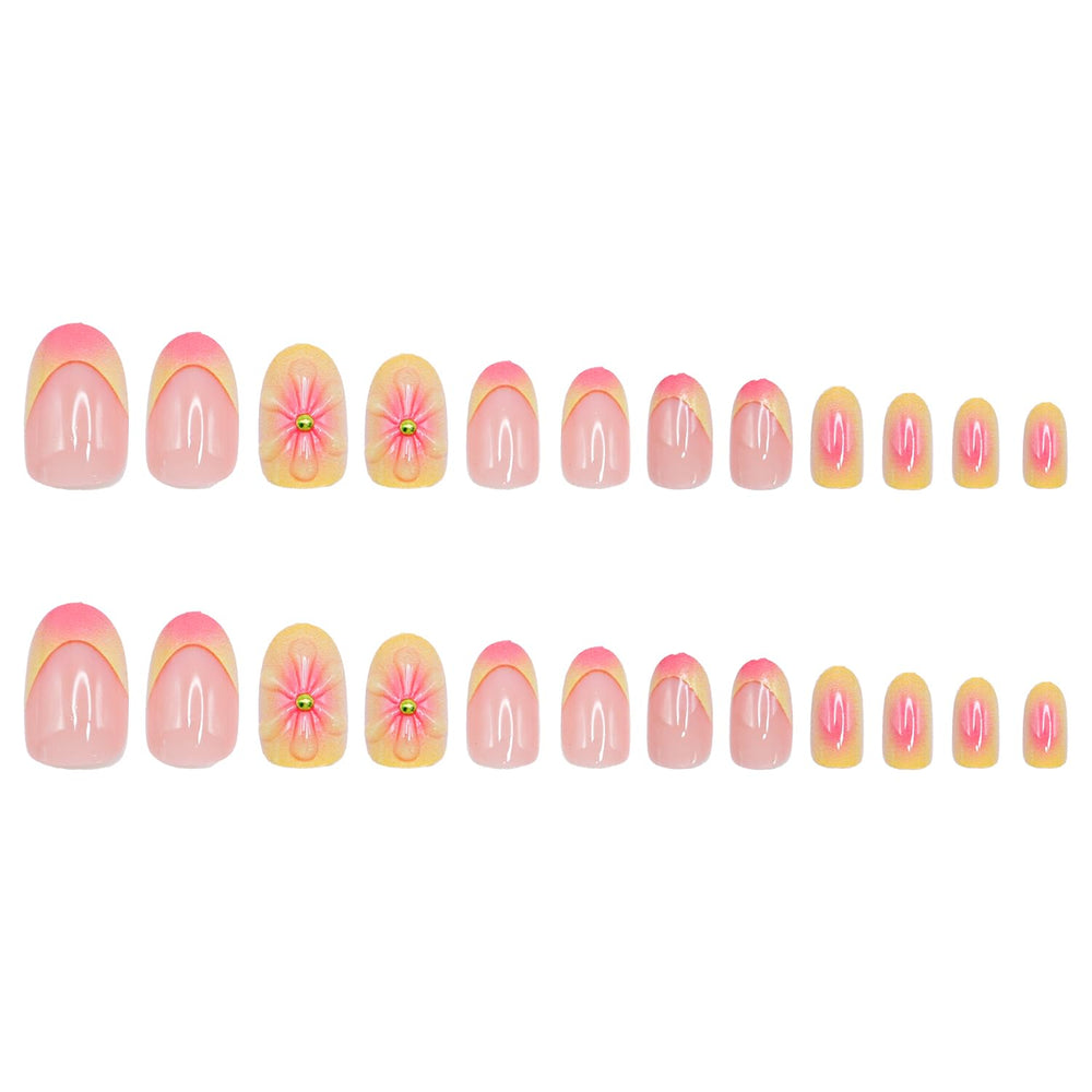Uñas SWEKKE con destellos brillantes en amarillo y rosa para evento.