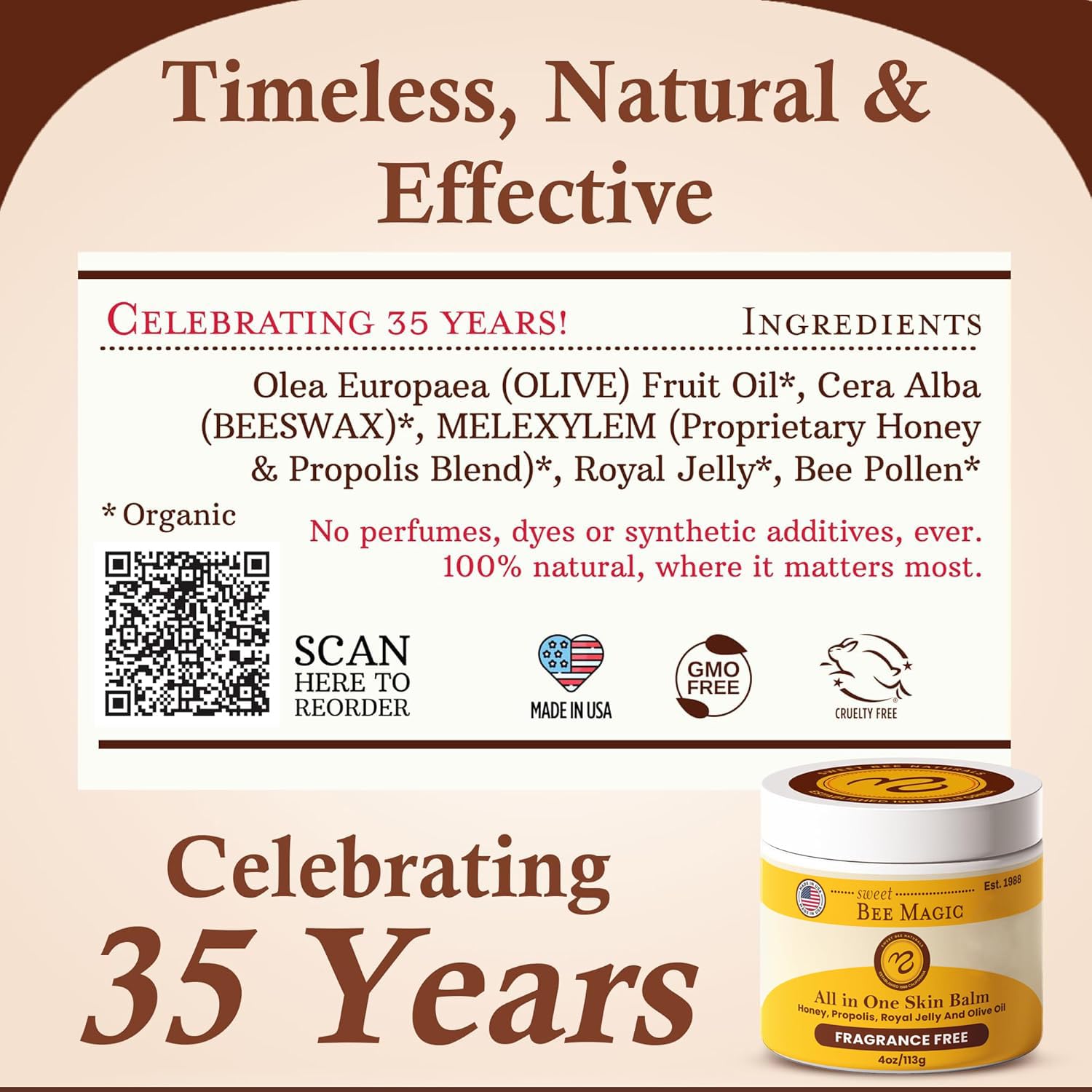 Sweet Bee Naturals Beeswax body moisturizer balm shown on smooth skin.