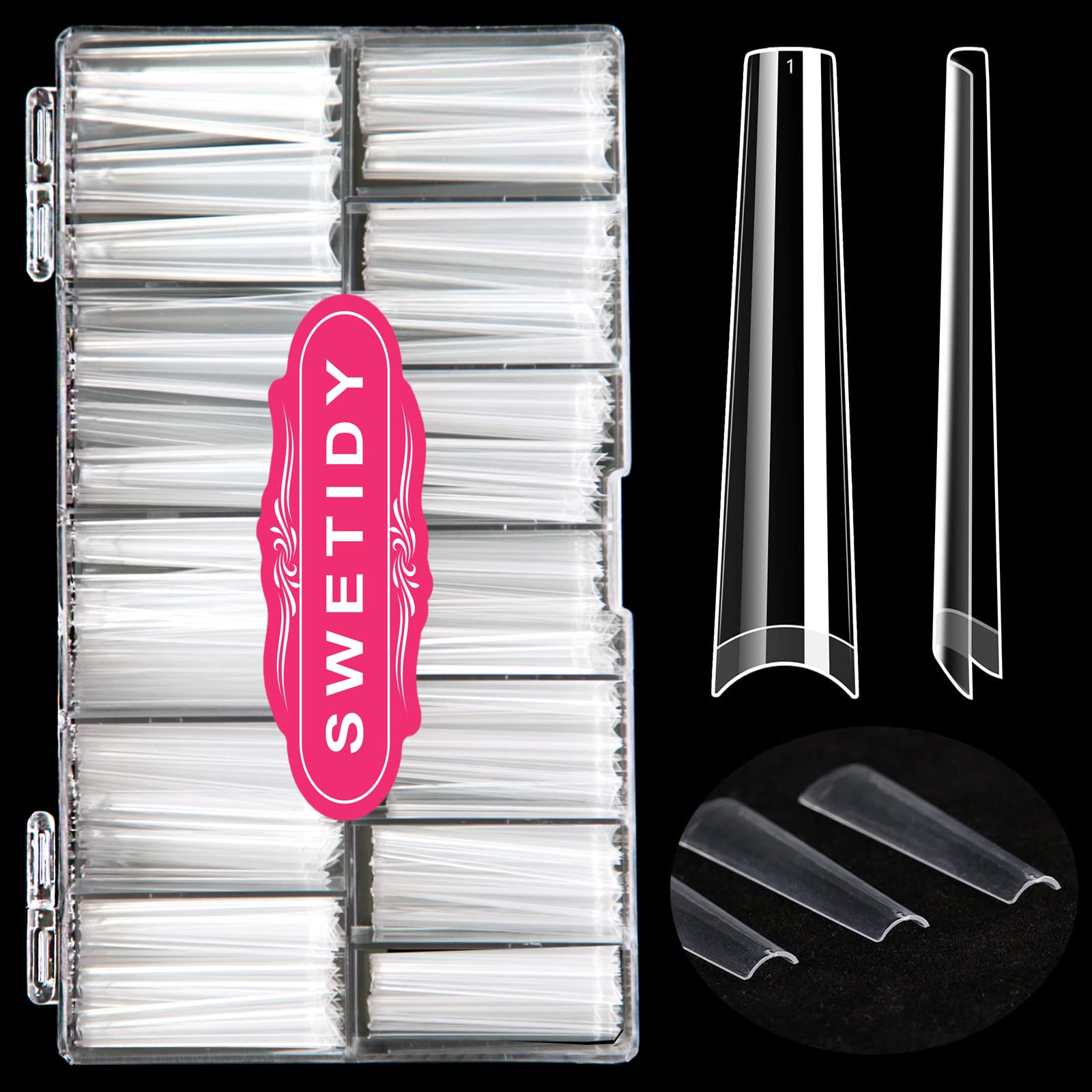 SWETIDY Sin Curva C 3XL: tips de coffin transparentes para un look elegante