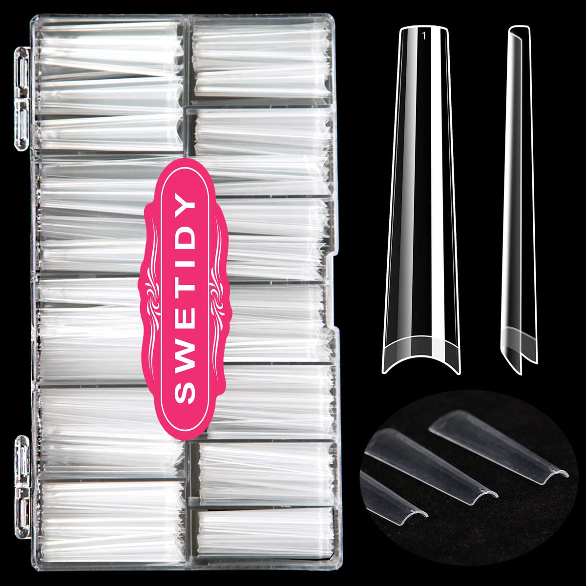 SWETIDY Sin Curva C 3XL: tips de coffin transparentes para un look elegante